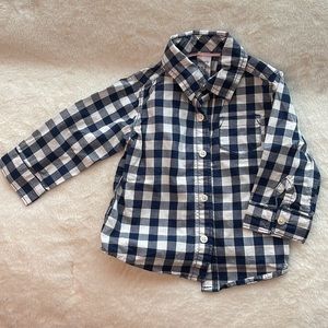 Baby Boy’s blue plaid button up shirt  - 12 months  - Carters